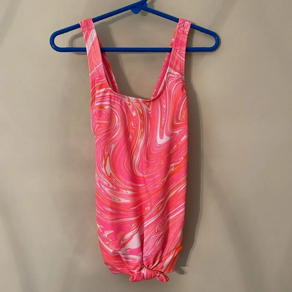 Lands’ End Girls Tie Front Tankini Swimsuit Top Size 8 New